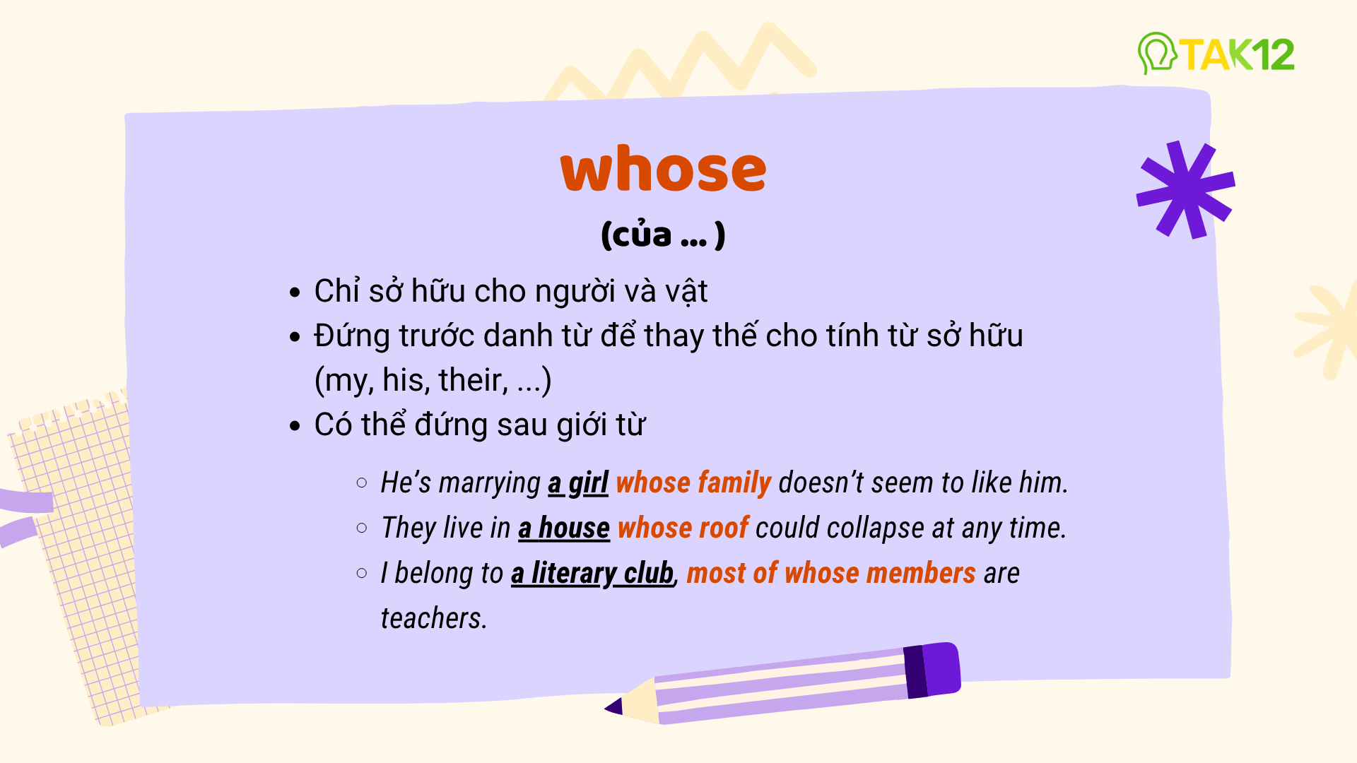 Cách sử dụng whose trong mệnh đề quan hệ